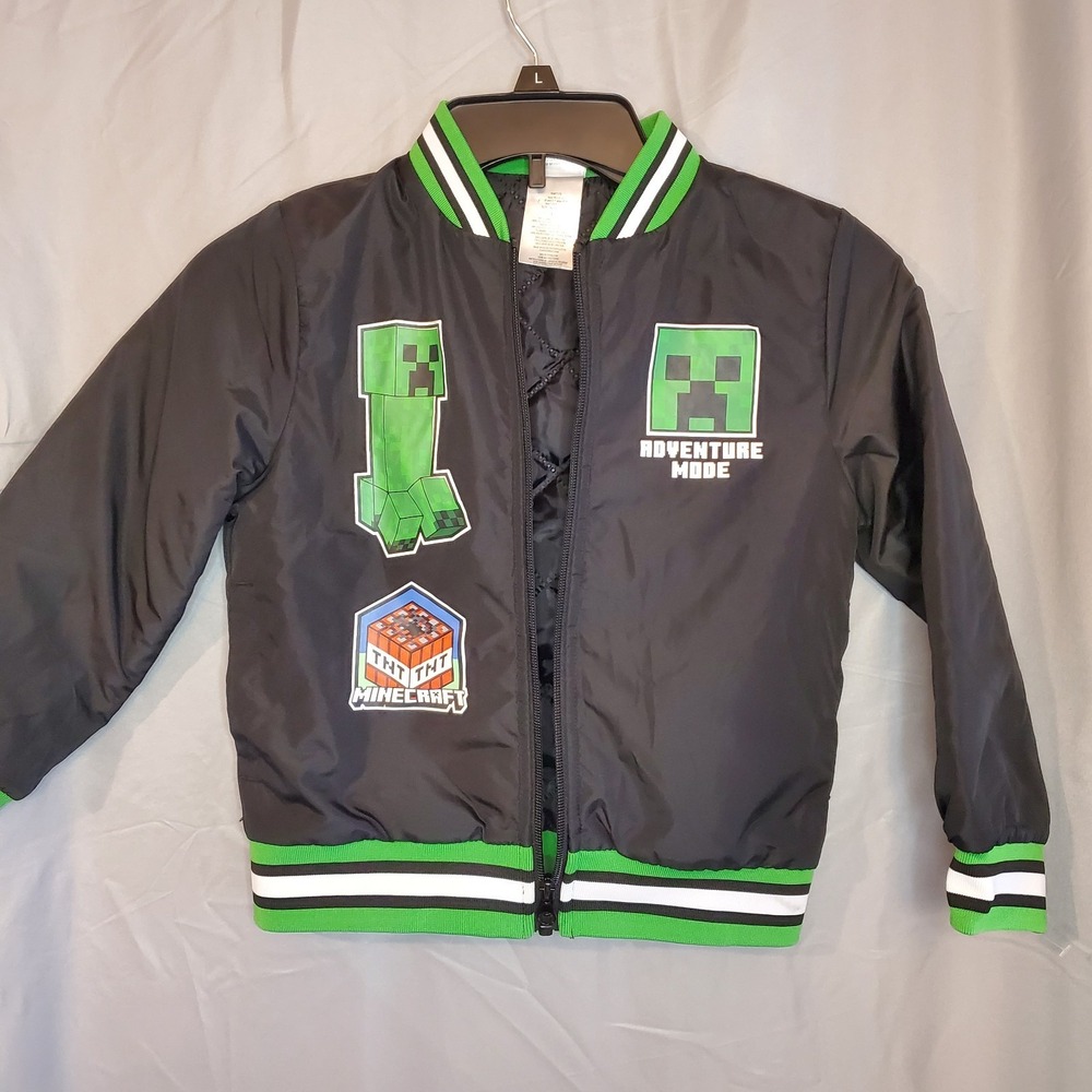 Minecraft creeper bomber jacket hostile boom boys size  Large Black And Green‎
